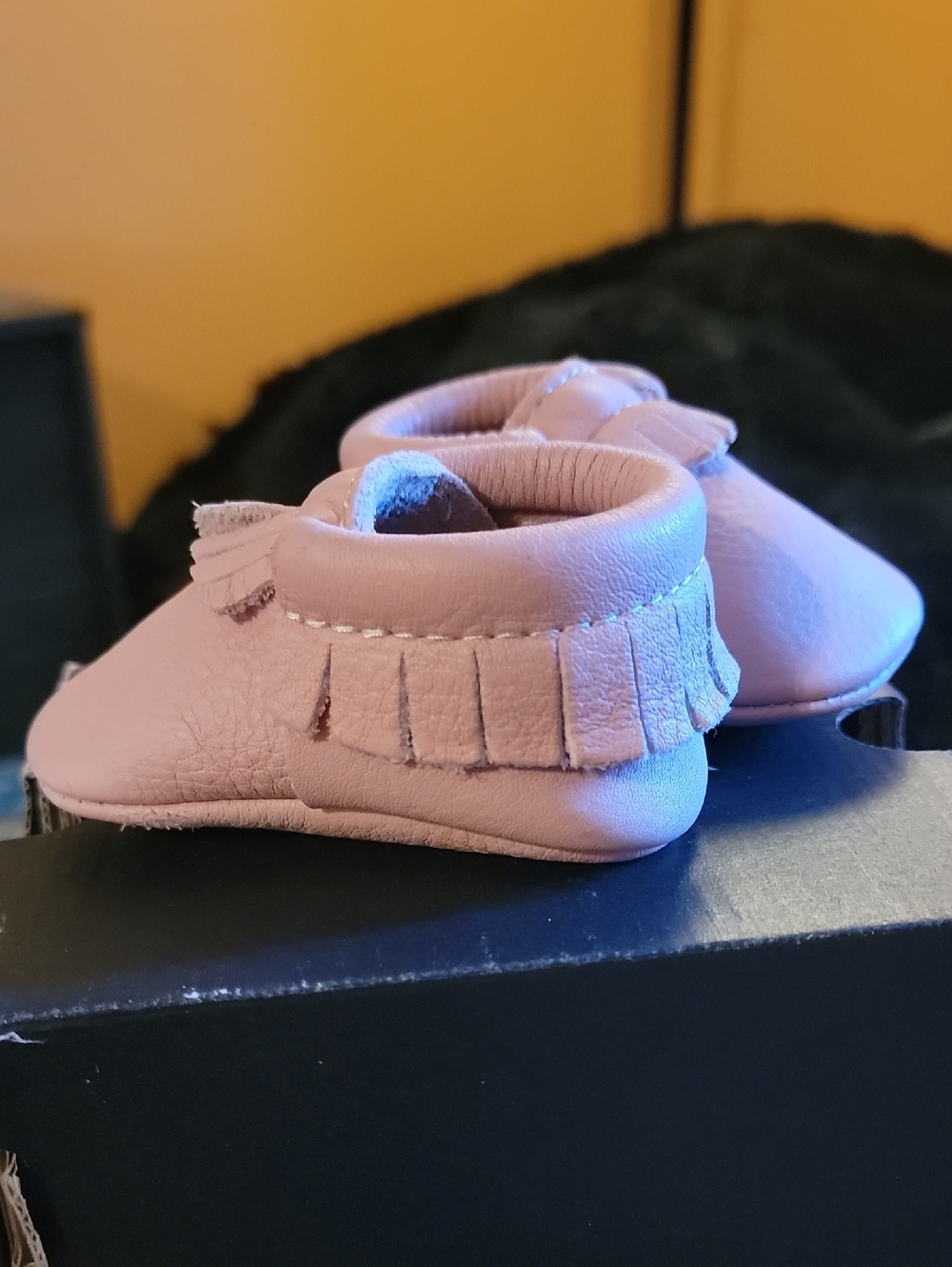 Freshly Picked Mauve Pink Fringe Baby Moccasins